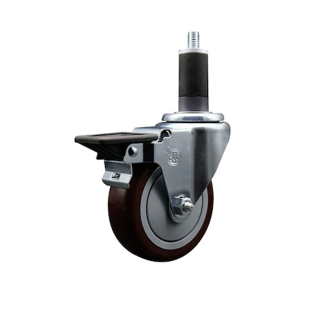 Service Caster 4'' Maroon Poly Swivel 1-1/4'' Expanding Stem Caster with Brake SCC-EX20S414-PPUB-MRN-PLB-114